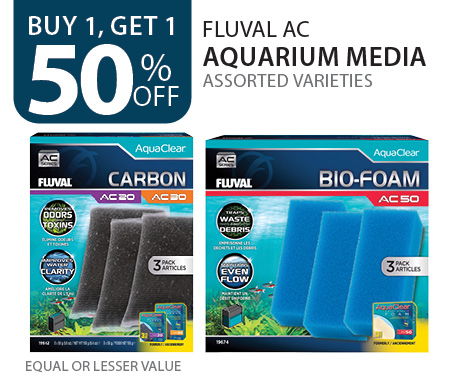 Buy 1, get 1 50% off Fluval AC Aquarium Media. Equal or lesser value