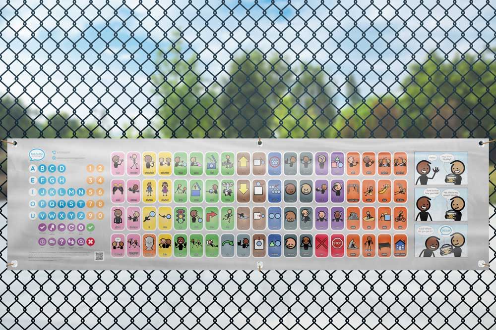 vinyl communication board on a chain link fence