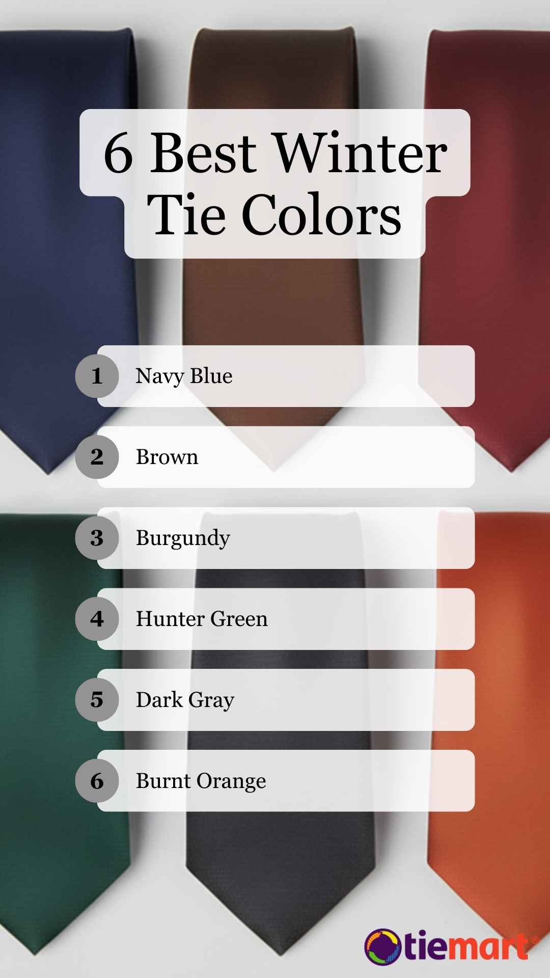 Chart showing 6 best winter tie colors