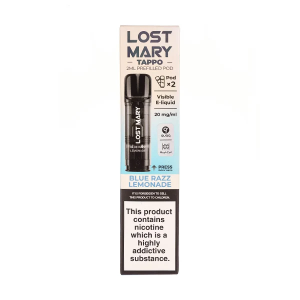 A picture of a Blue Razz Lemonade Tappo prefilled pod back by Lost Mary.