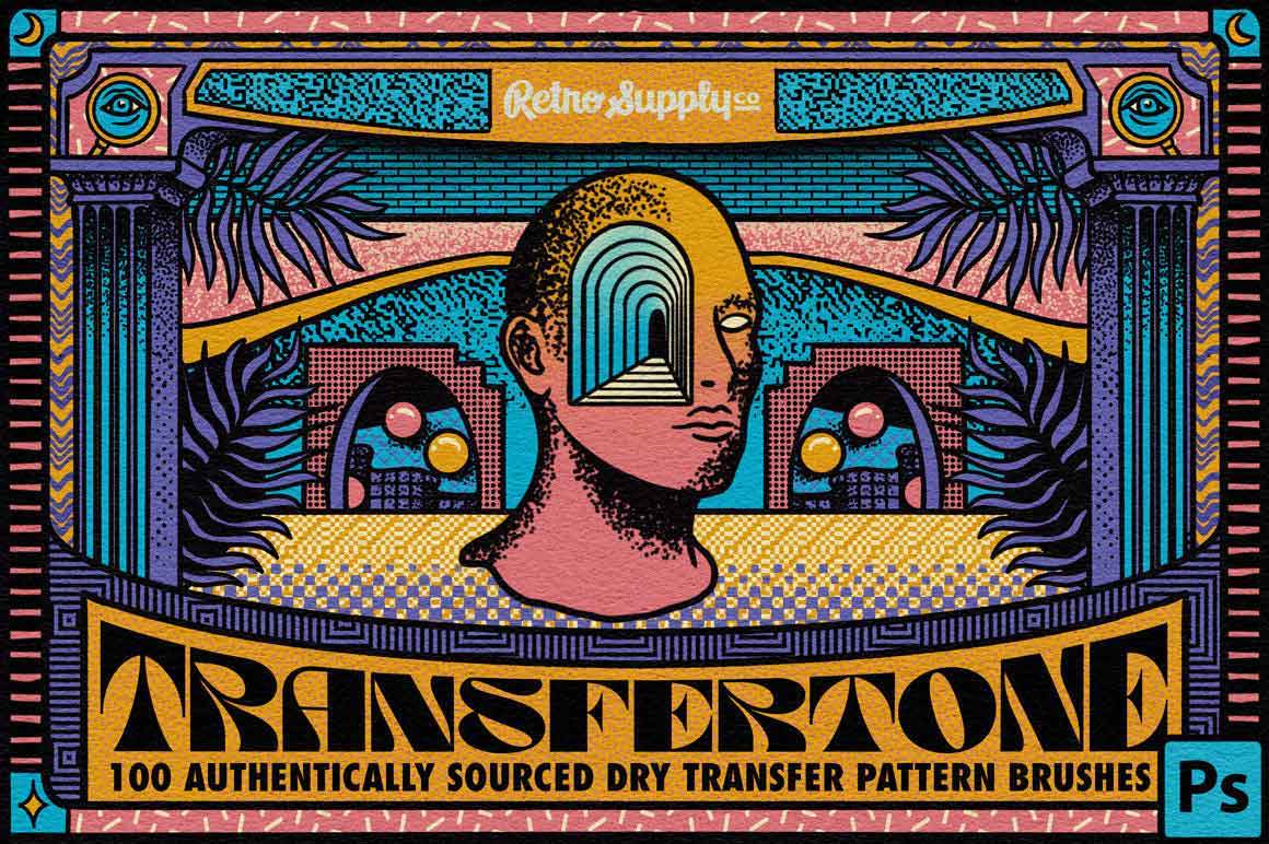 TransferTone dry transfer pattern brushes for Photoshop by RetroSupply Co.