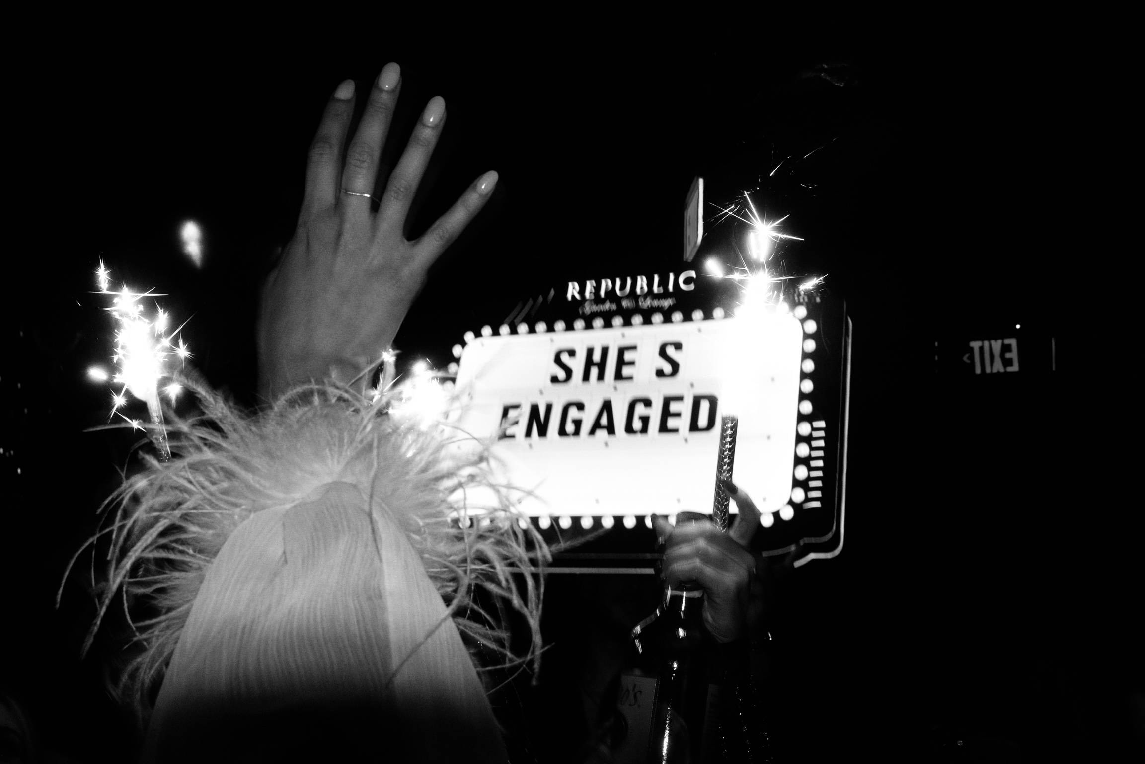 she's engaged sign in black and white