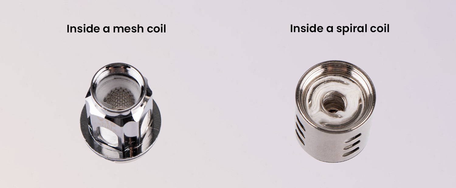 A photo showing the difference between a mesh coil and a spiral coil.