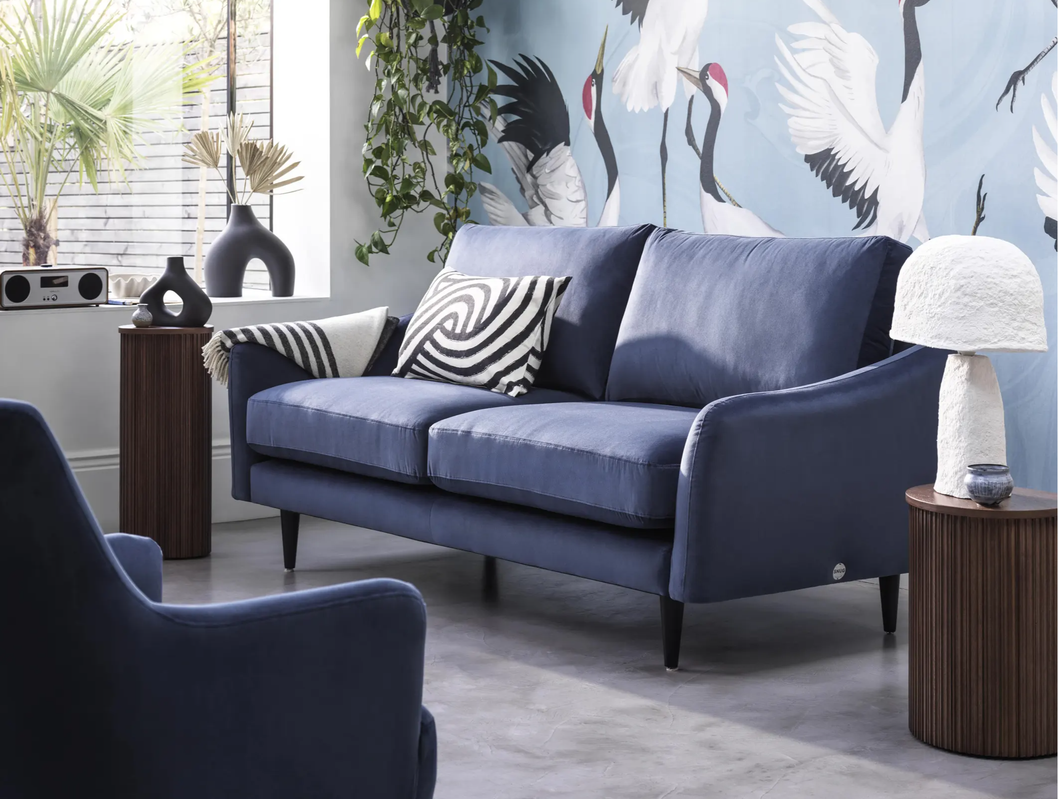 stylish blue velvet sofa