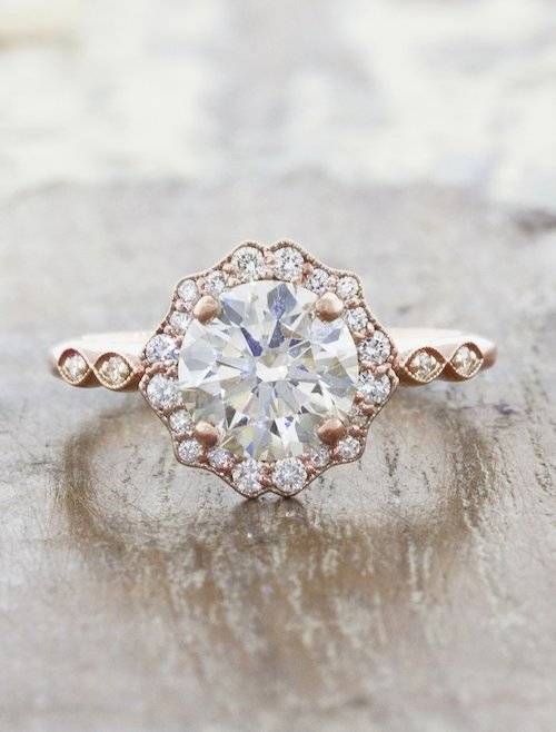 romantic rose gold round diamond ring