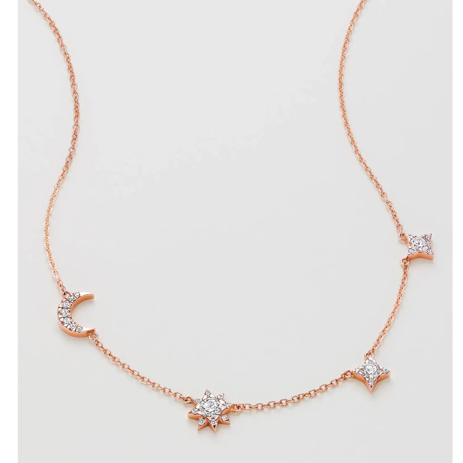 diamond moon, sun and star necklace