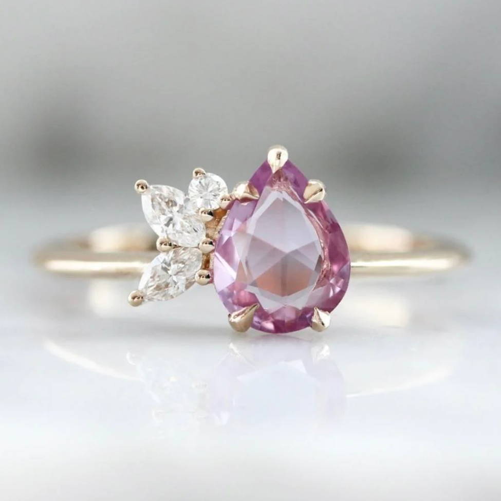 Pink Pear Sapphire Cluster Ring