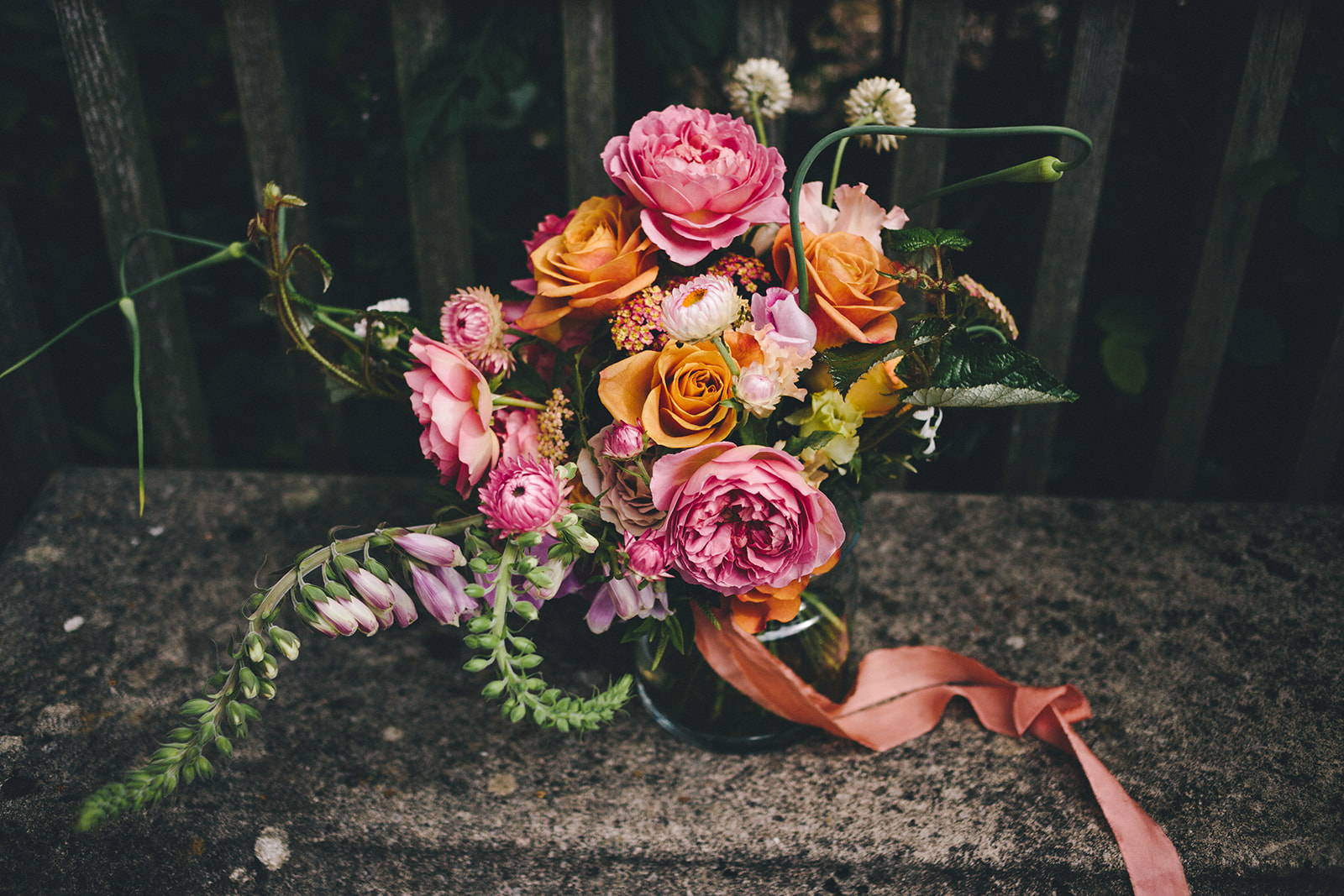 Image shows a wedding bouquet of British-grown wild and ornamental flowers, created by Wildflower Florist in Newcastle and photographed by The Twins.