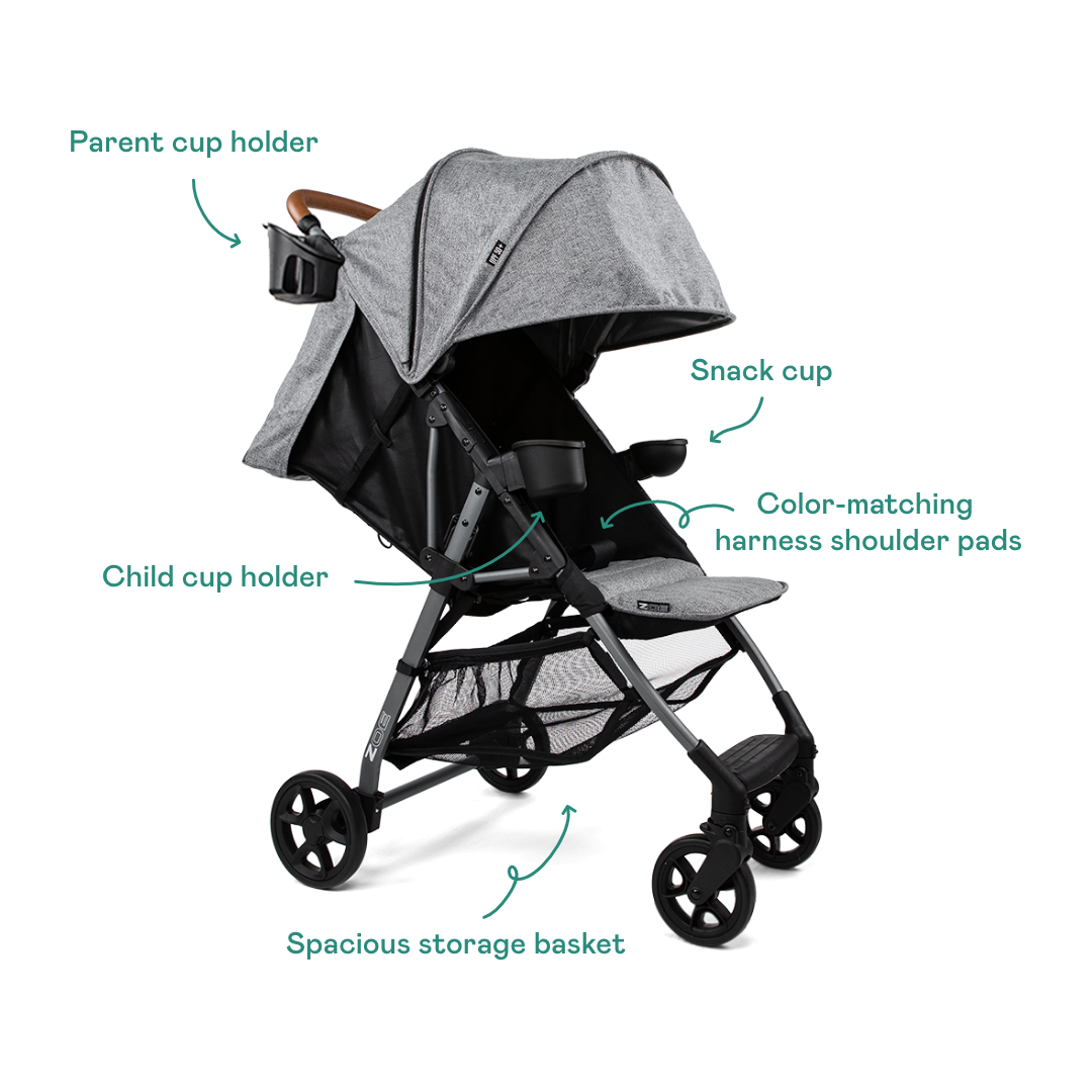 The Tour+ Luxe Tandem Capable Lightweight - Best Everyday Single Stroller with Umbrella Zoe XL1 UPF 50+ 
