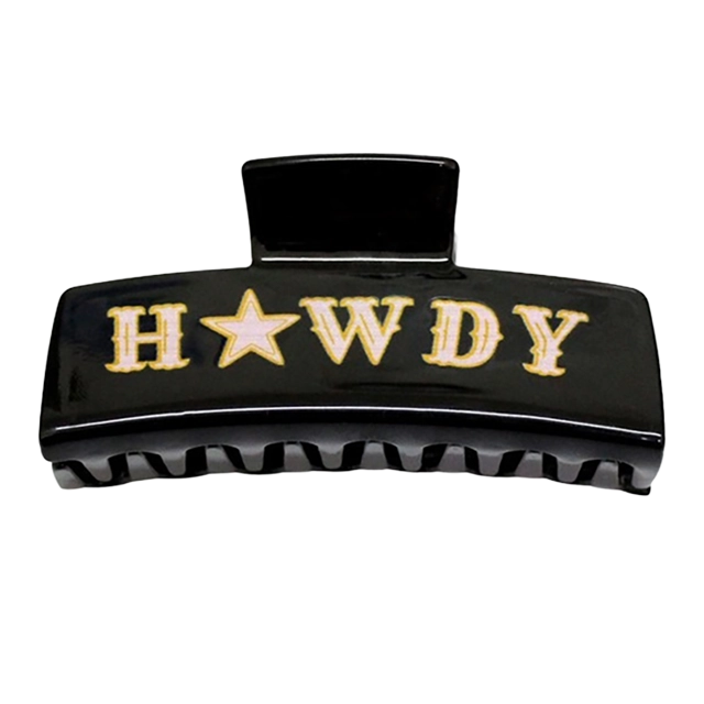 Black hair clip with the word 