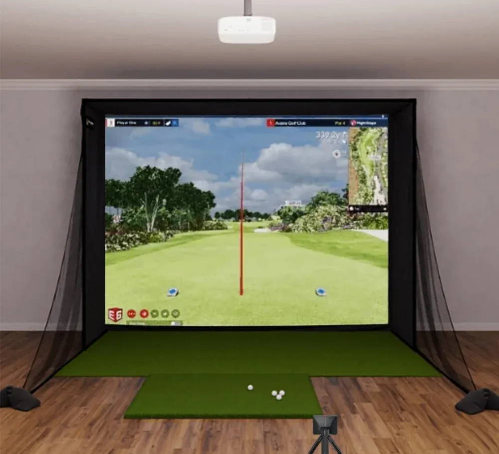 A golf simulator package with the Garmin Approach R10 launch monitor