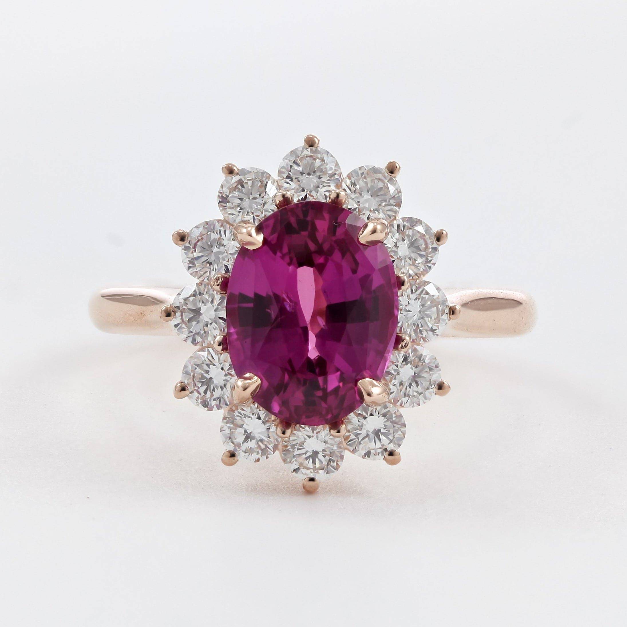 pink sapphire and diamond halo statement ring