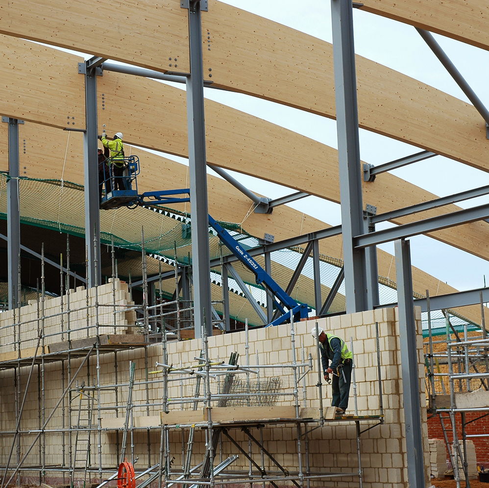 Adnams Distribution Centre Glulam Beams in construction.