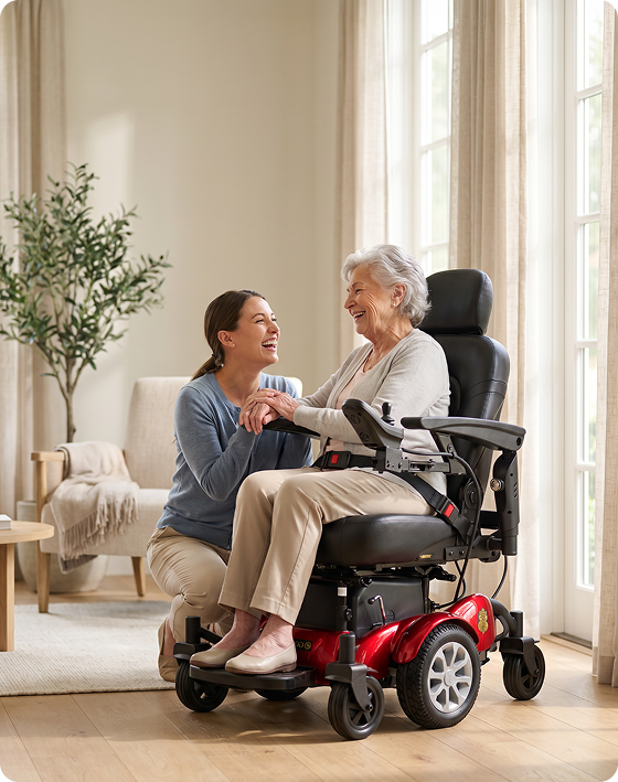Patient comfortably set up at home