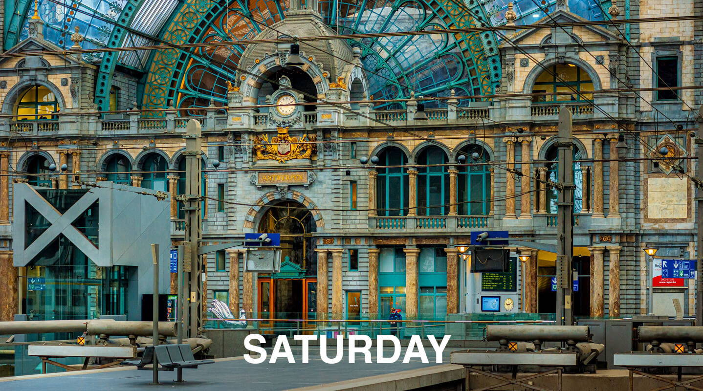 A photograph of the Centraal Train Station in Antwerp.