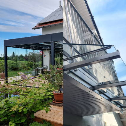 Terrassenüberdachung und Glasvordach aus VSG aus TVG-Glas