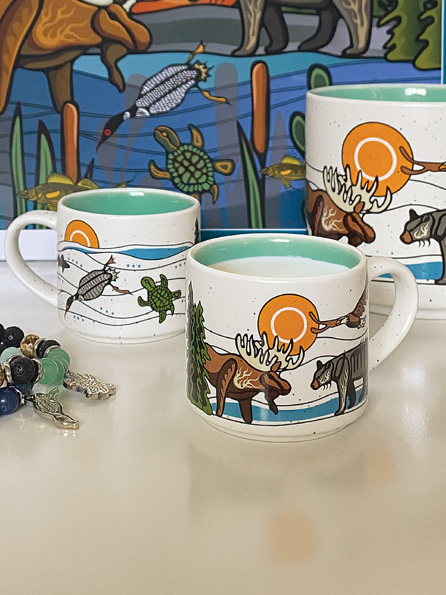 All My Relatives (Indinawemaaganidag) Ceramic Espresso Mugs by Storm Angeconeb, Lac Seul First Nation, Ojibwe