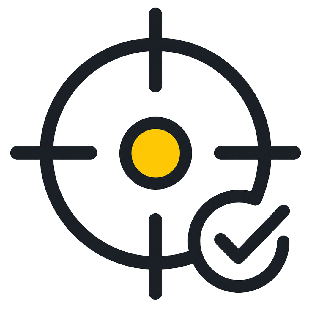 Target icon with a yellow dot and checkmark.