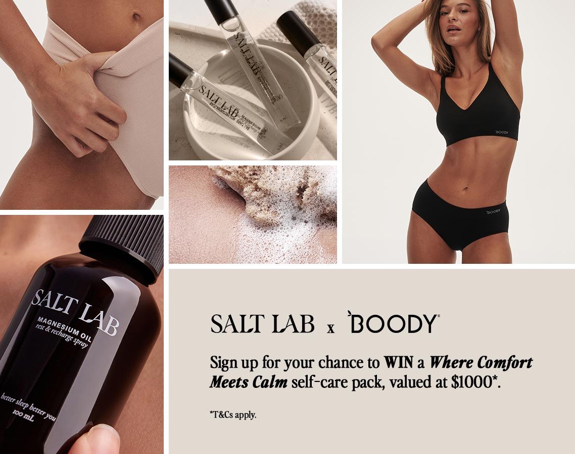 Promotional image for Salt Lab and Doody self-care products and contest.