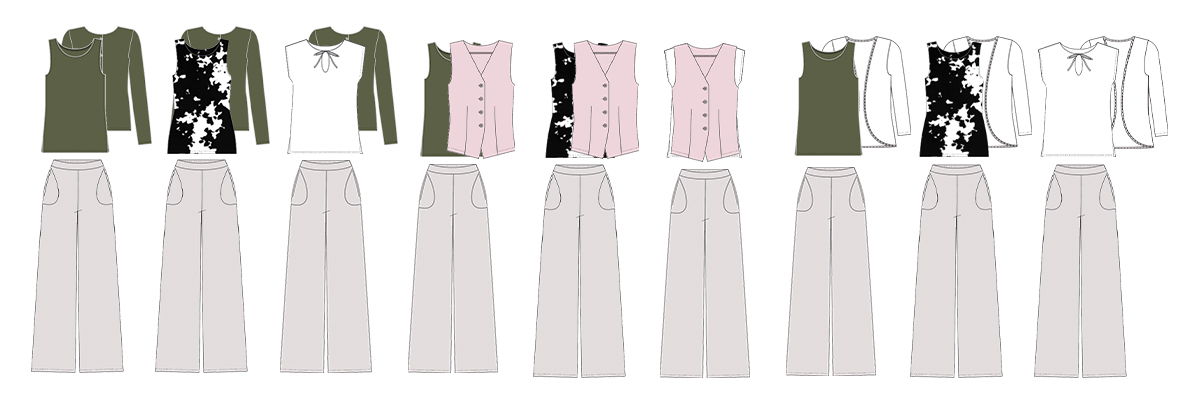 Drawings of Miik's sudoku outfit combinations