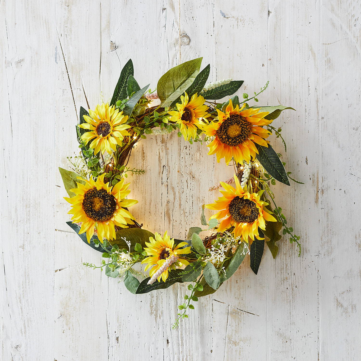 Sunflower wreath with micro lights