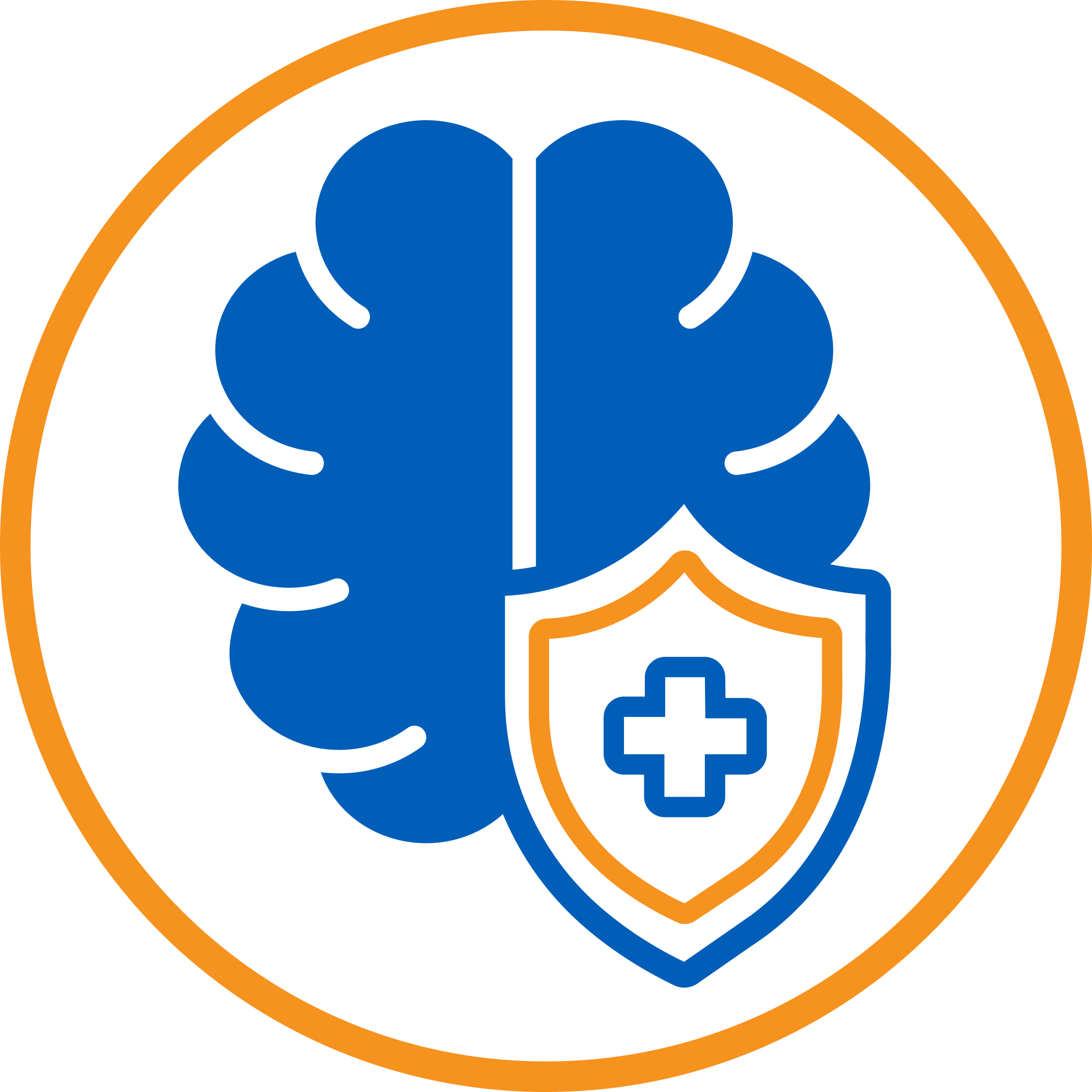 Icon of a brain with a medical shield and cross symbol.