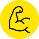A muscular arm flexing on a yellow background.