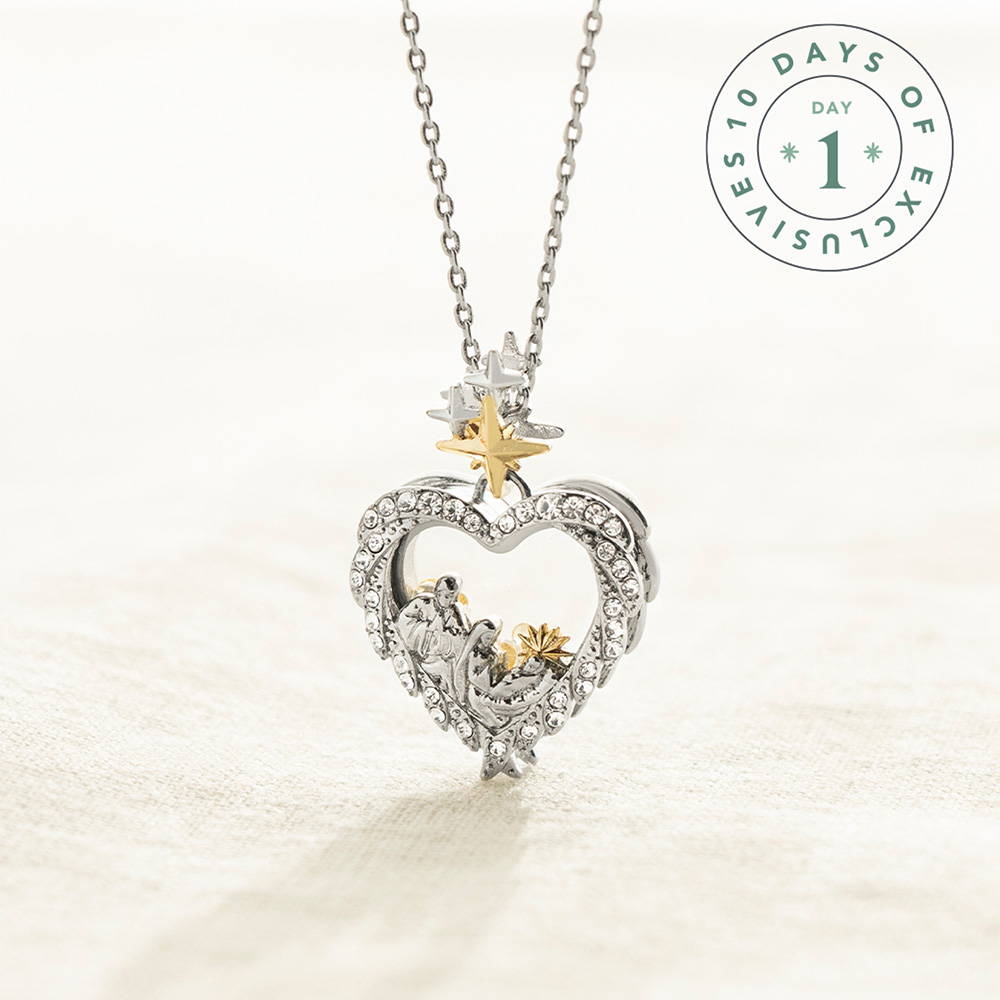 Silver Nativity Heart Capsule Locket Necklace