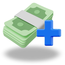 Stack of money with a plus symbol.