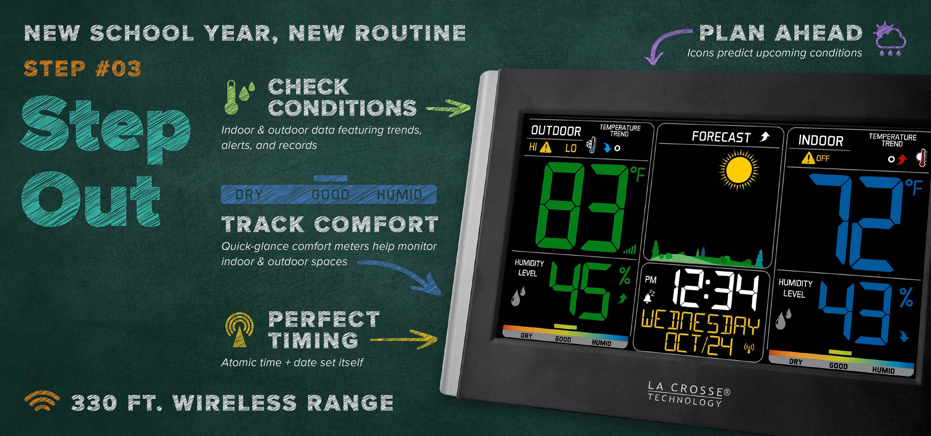 New School Year, New Routine - Step 3: Step Out - Featuring a digital color weather station and its unique features.