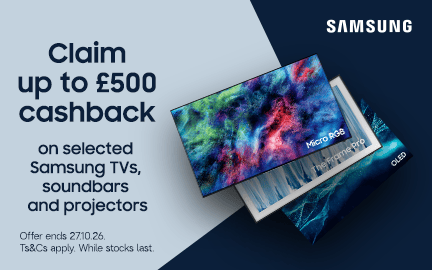 Claim up to £500 cashback on selected Samsung TVs, soundbars and projectors