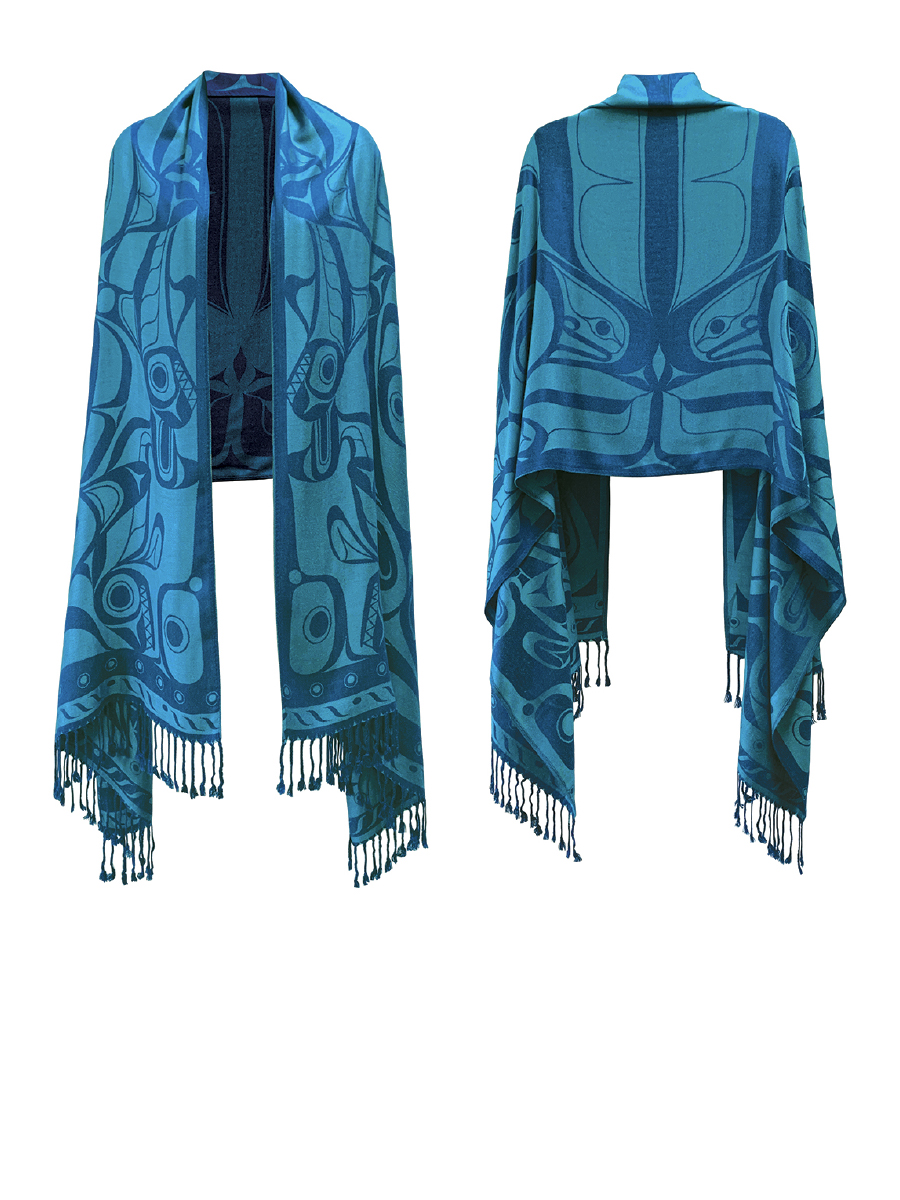 Orca Song Shawl by Morgan Asoyuf, Ts'msyen (Tsimshian)