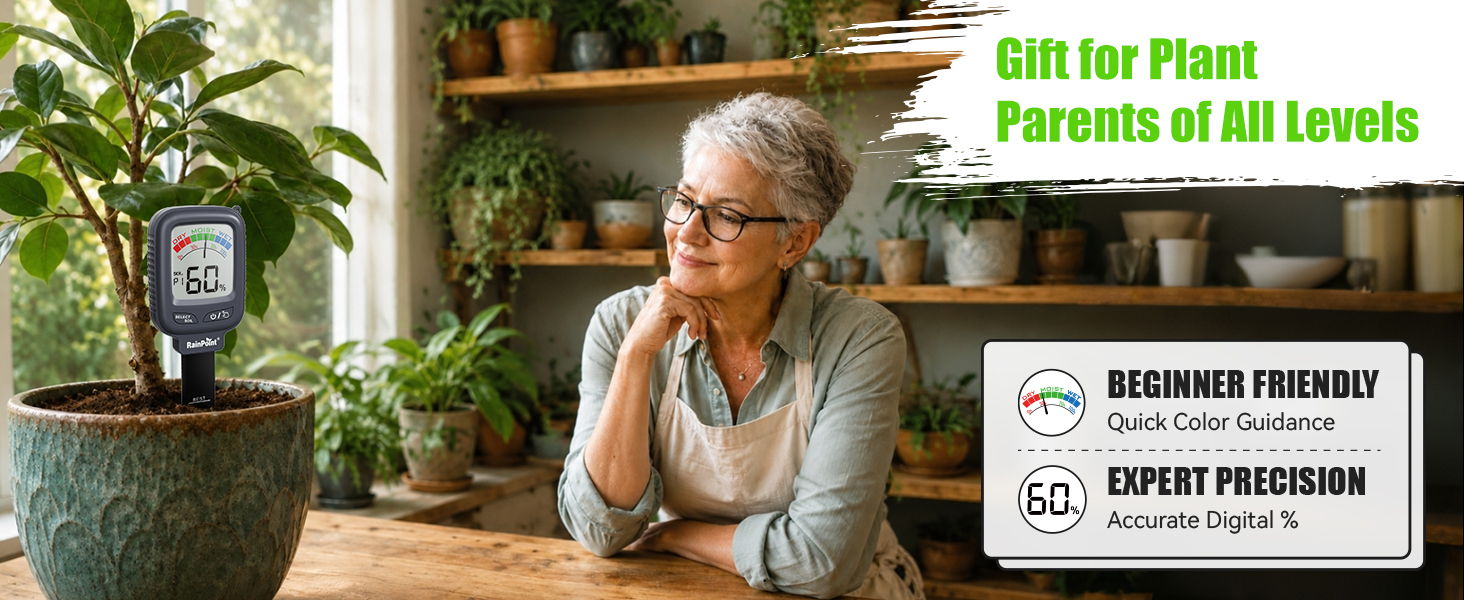 Woman with glasses beside plants, promoting gifts for plant enthusiasts.