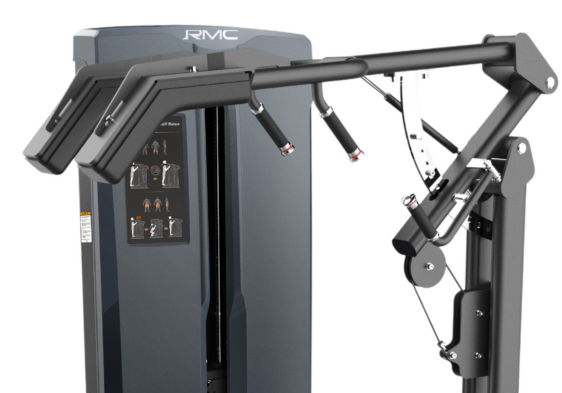 Fitness equipment with dual handles for strength training exercises.