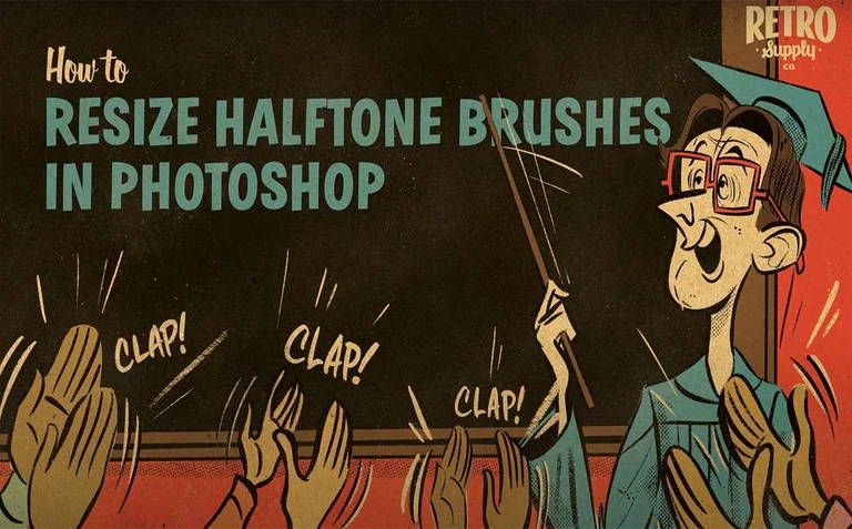 How to resize halftone brushes in Adobe Photoshop by RetroSupply Co.