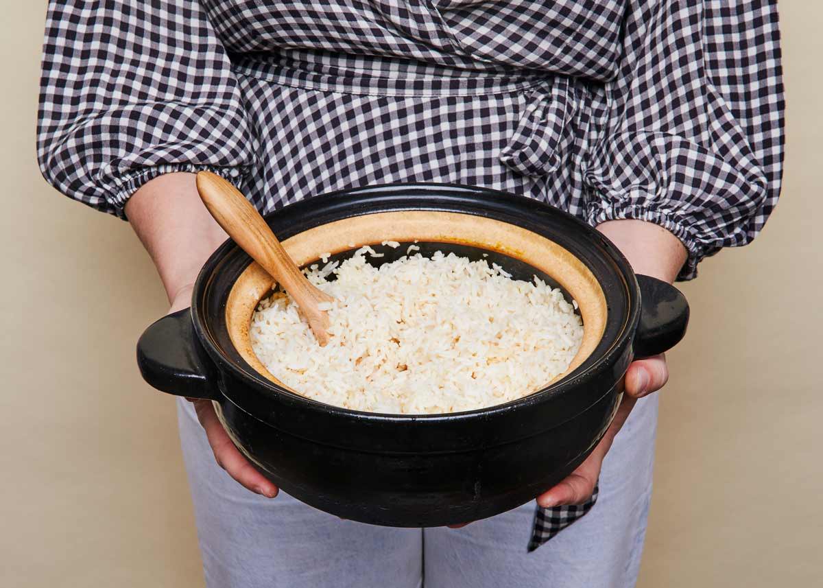 A fresh pot of rice in the Kamado-san donabe. 