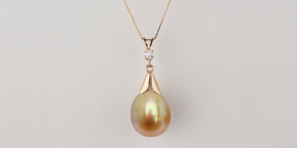 Custom Design Golden South Sea Pearl and Diamond Pendant