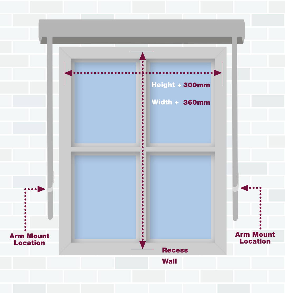 measuring outdoor auto awning  for wall mounting brick wall installation