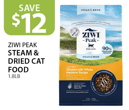 $12 off ZIWI Peak Steam & Dried Cat Food 1.8lb