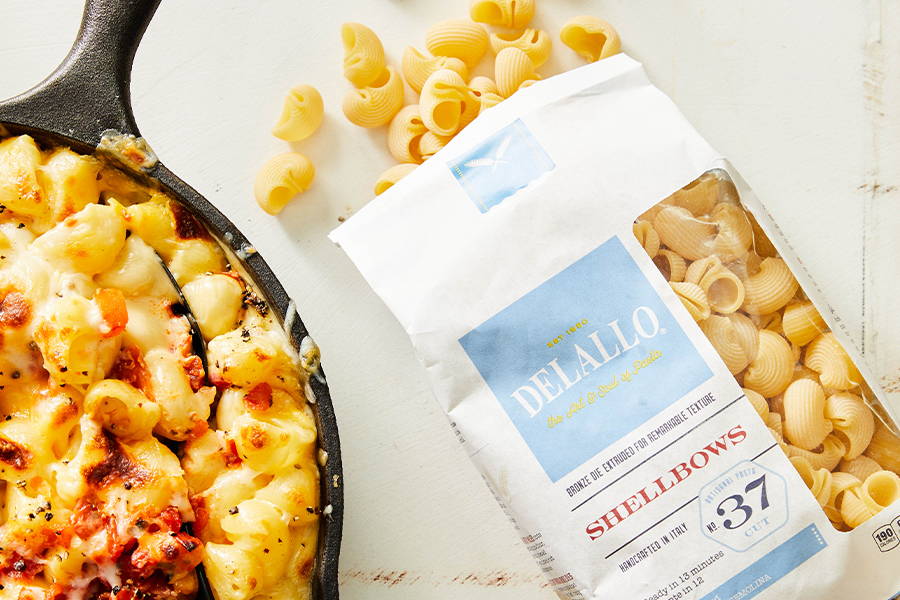 Shellbows pasta with our bruschetta mac and cheese.