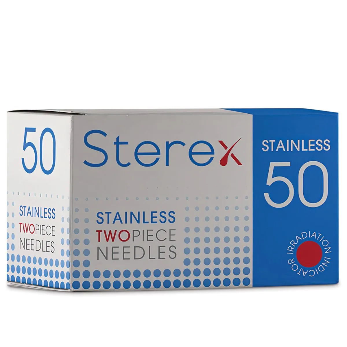 Sterex stainless two-piece needles, pack of 50.