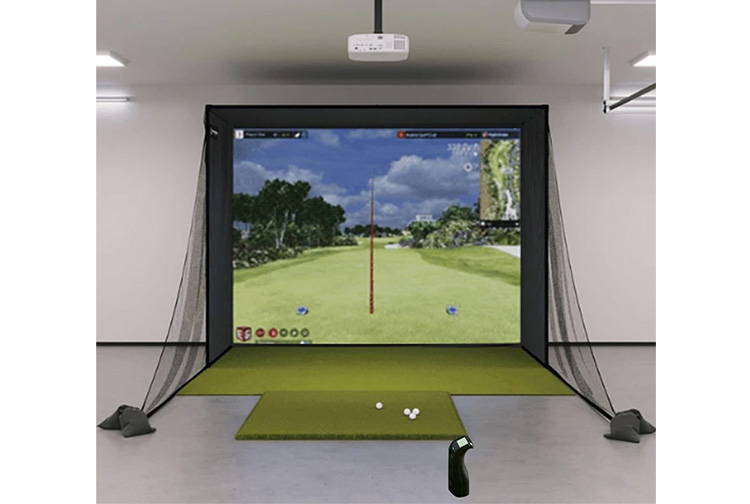 The PlayBetter SIG12 Bushnell Launch Pro  complete golf home simulator package
