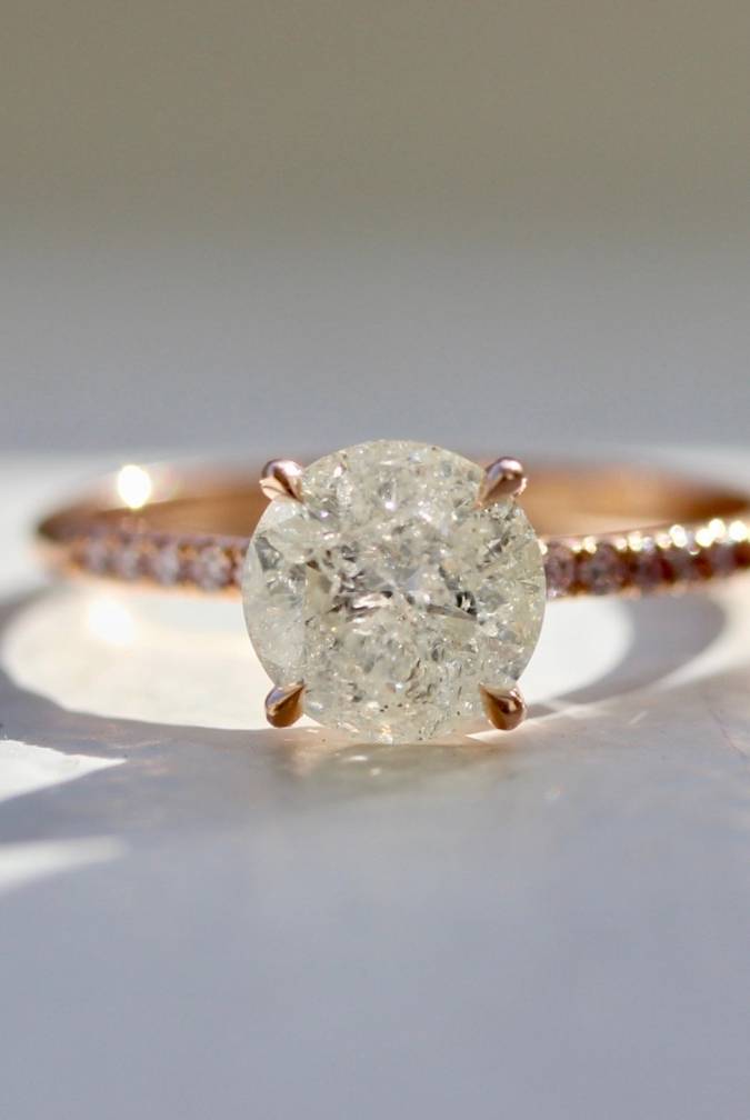 Salt and Pepper Diamond Solitaire With Diamond Pave Band