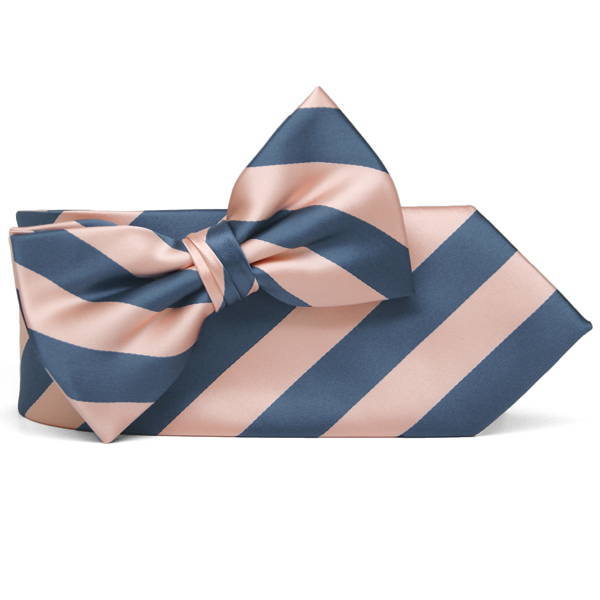 Dusty blue and petal striped necktie and bow tie