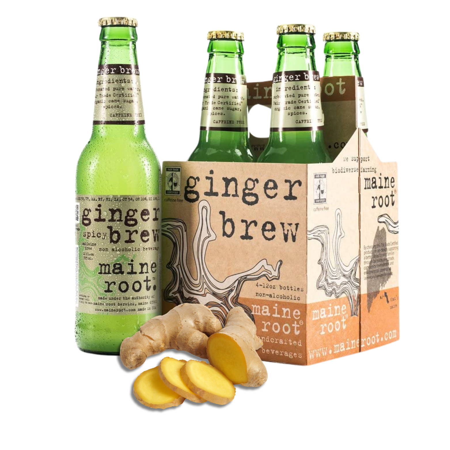 4 Pack Glass Bottle Maine Root Ginger Brew