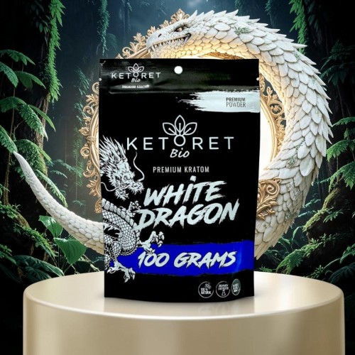 Packaging of KETORET Bio White Dragon, 100 grams, with a dragon background.