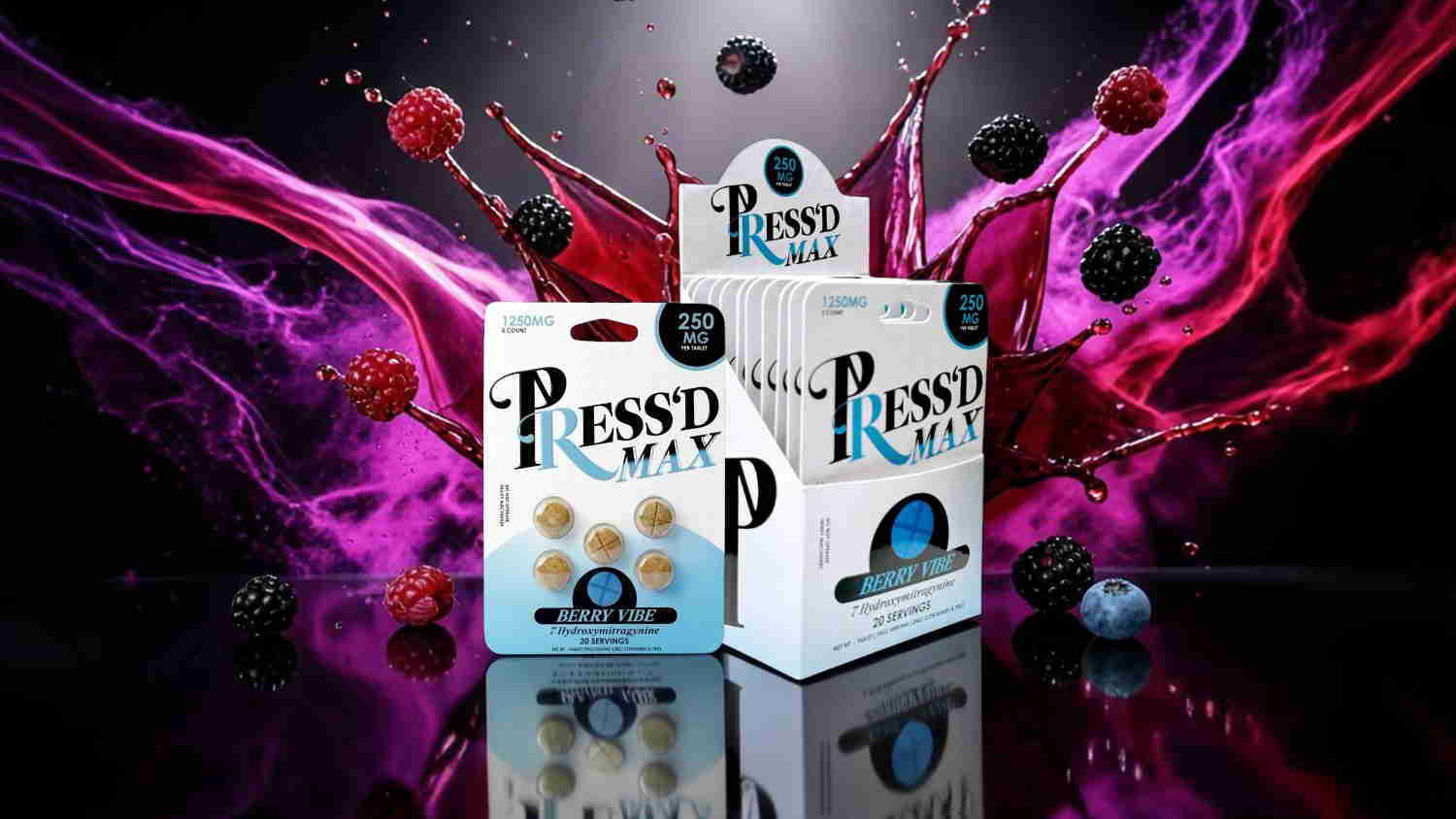 Two boxes of Pressed snacks with colorful splashes in the background.