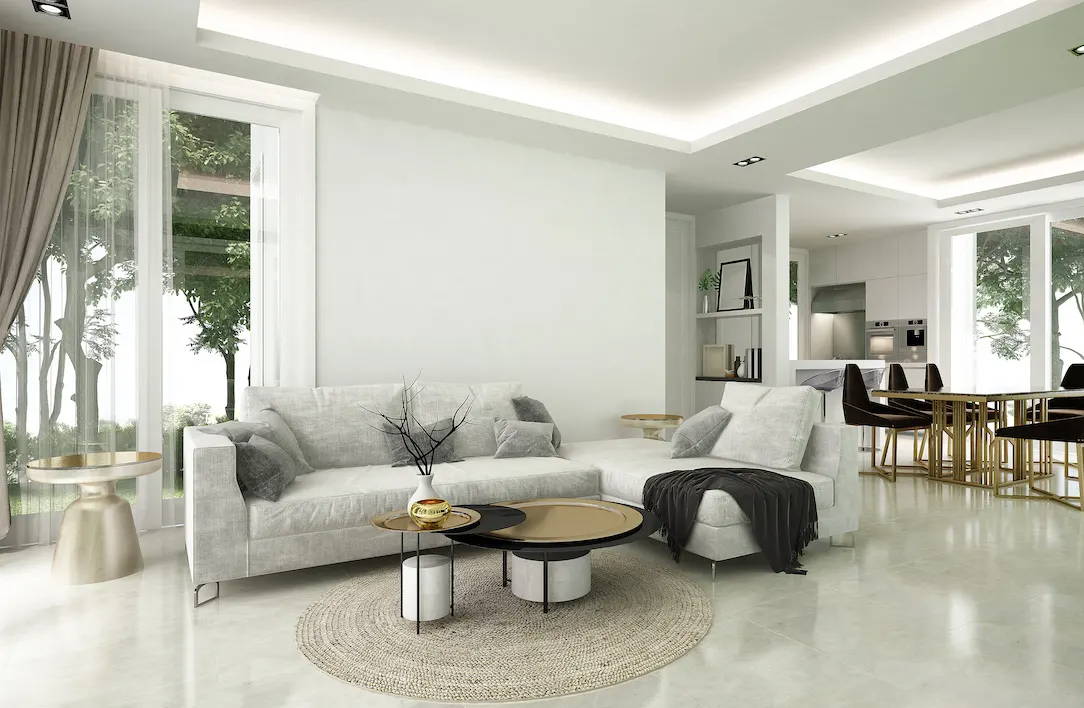 Living room cove lighting design with LED strip lights