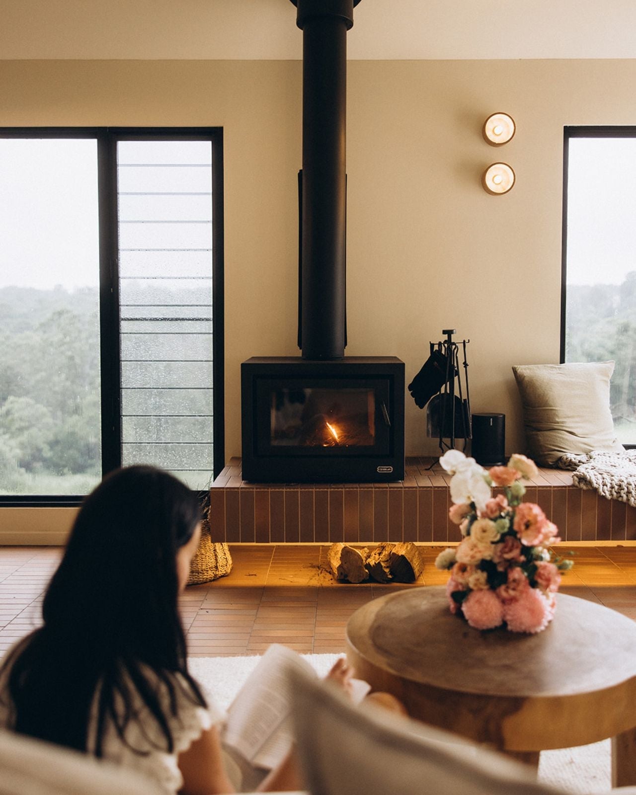 Cylindrical Concrete Wall Light in Farmhouse Style Living Room