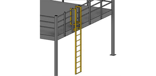 Yellow mezzanine ladder on side of mezzanine.